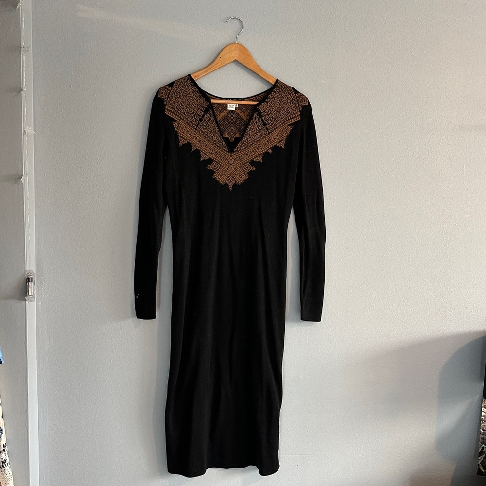 Peruvian Connection Black Dress with Brown Lace